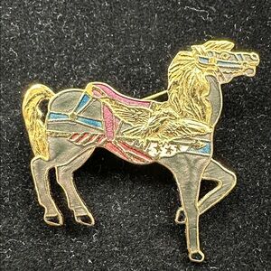Vintage Gold and Multicolor Horse Brooch